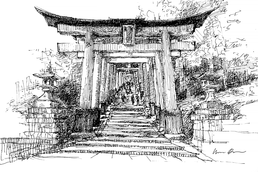 Fushimi Inari Shrine Sketch – Hand-drawn Kyoto Temple Art, Japan