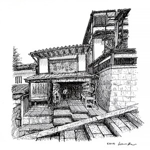 Disegno di scena di strada di Kyoto 2 File digitale