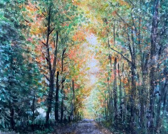Vermont Fall Foliage Wall Art – Autumn Landscape Watercolor Print, Digital Download Travel Decor