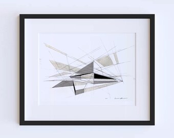 Abstract Modern House Concept Drawing | Original Pen and Marker Architectural Art 22" x 15"