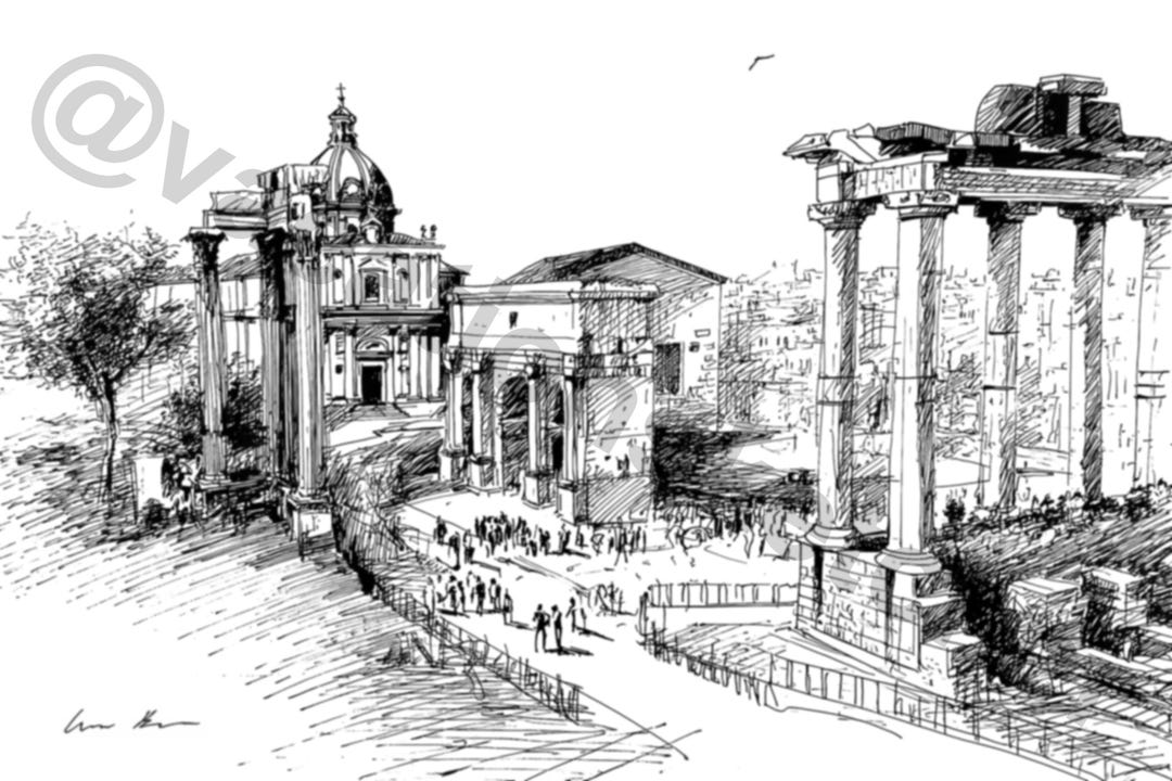 Roman Forum Columns Sketch – Ancient Rome Landmark Line Drawing Print ...