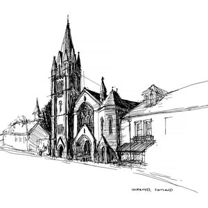 Inverness Scotland Church Drawing Digital File