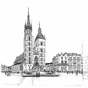 St. Mary's Basilica Krakow Poland Drawing Digital File