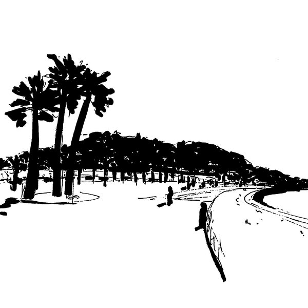 French Riviera Beach - Nice, France Provence Drawing Digital File