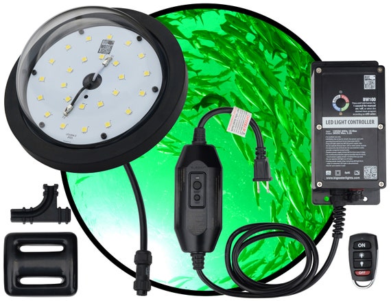 Underwater White LED Fishing Light for Docks. 16000 Lumens, 120 Volt GFCI,  60ft Cord, Remote, Photocell, Timer, Attract Fish, Made in USA 