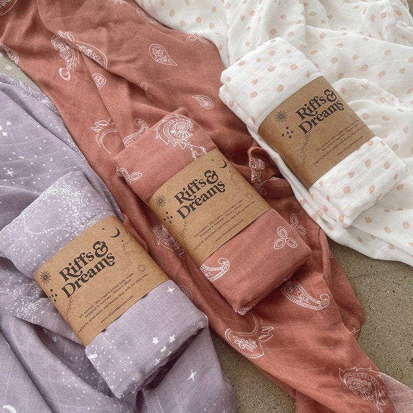 Bundle of 3 Swaddle blankets | Muslin wraps | Organic Cotton & Bamboo | Gender Neutral Baby Gift