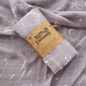 Organic Cotton Bamboo Muslin Swaddle Wrap - Hand Drawn Stars Print - Gender Neutral - Unisex - Baby Gift - Baby Blanket