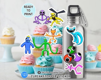 Chapter 2 Rainbow Group Birthday Cupcake Toppers and Stickers, Printable Party Decor, Digital Download, PDF + PNG