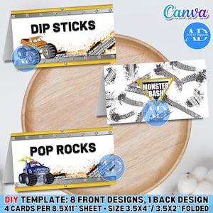 Monster Truck, modello fai da te DIGITALE, tenda per cibo, etichetta per cibo, biglietti per cibo, cartellini per cibo, segnaposto, biglietti per posti a sedere, festa di compleanno