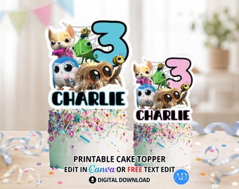 Spinnen-Cartoon-Kuchenaufsatz zum Ausdrucken, Geburtstagskuchenaufsatz, Kinderparty-Deko, bearbeitbare Canva-Vorlage, digitaler Download