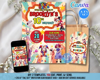 Amazing Circus DIGITAL DIY Template Invitation Invite Thank You Card Gift Favor Tag Birthday Party Celebration Download Editable