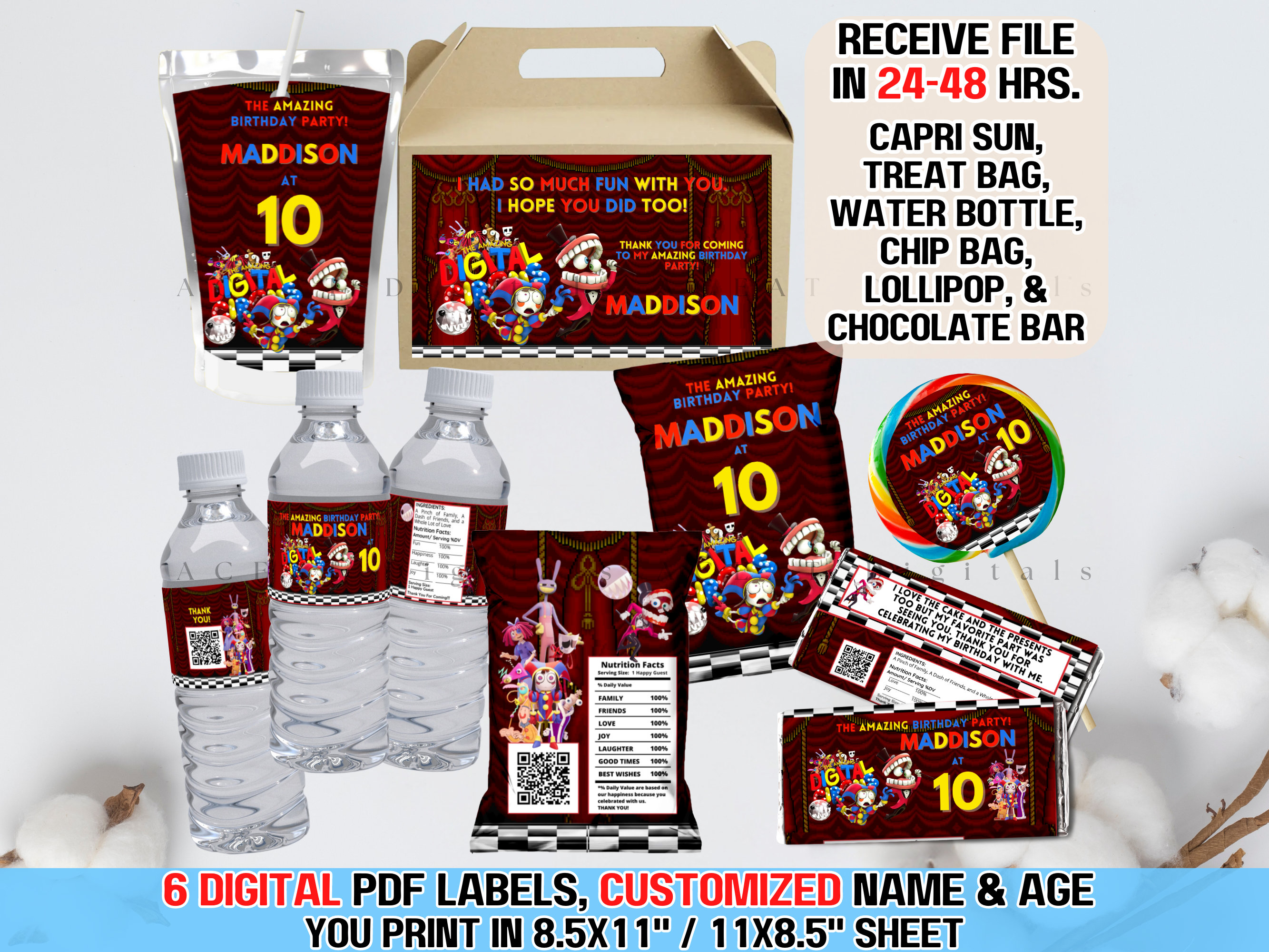 Customized Amazing Circus DIGITAL Party Set Bundle of 6 Labels