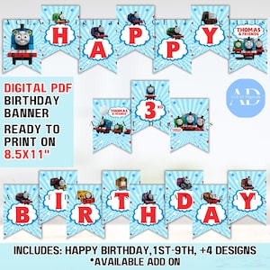 Train and Friends, DIGITAL PDF Download Ready to Print Banner Flags Birthday Party Party Celebration