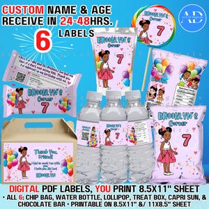Customized Girl&#39;s Side, Party Set DIGITAL Labels Chip Bag, Water Bottle, Lollipop, Treat/ Favor Box, Capri Sun Kool Aid, Chocolate Bar