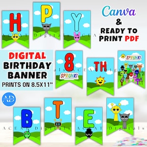 Muzikale Punky DIGITALE DIY en klaar om bannervlaggen af te drukken Verjaardagsdownload