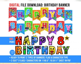 Latest Rainbow BFF Updated Chapter 2 Birthday Celebration Party Banner Flags, DIY Print Cut and Assemble Banner Digital Download