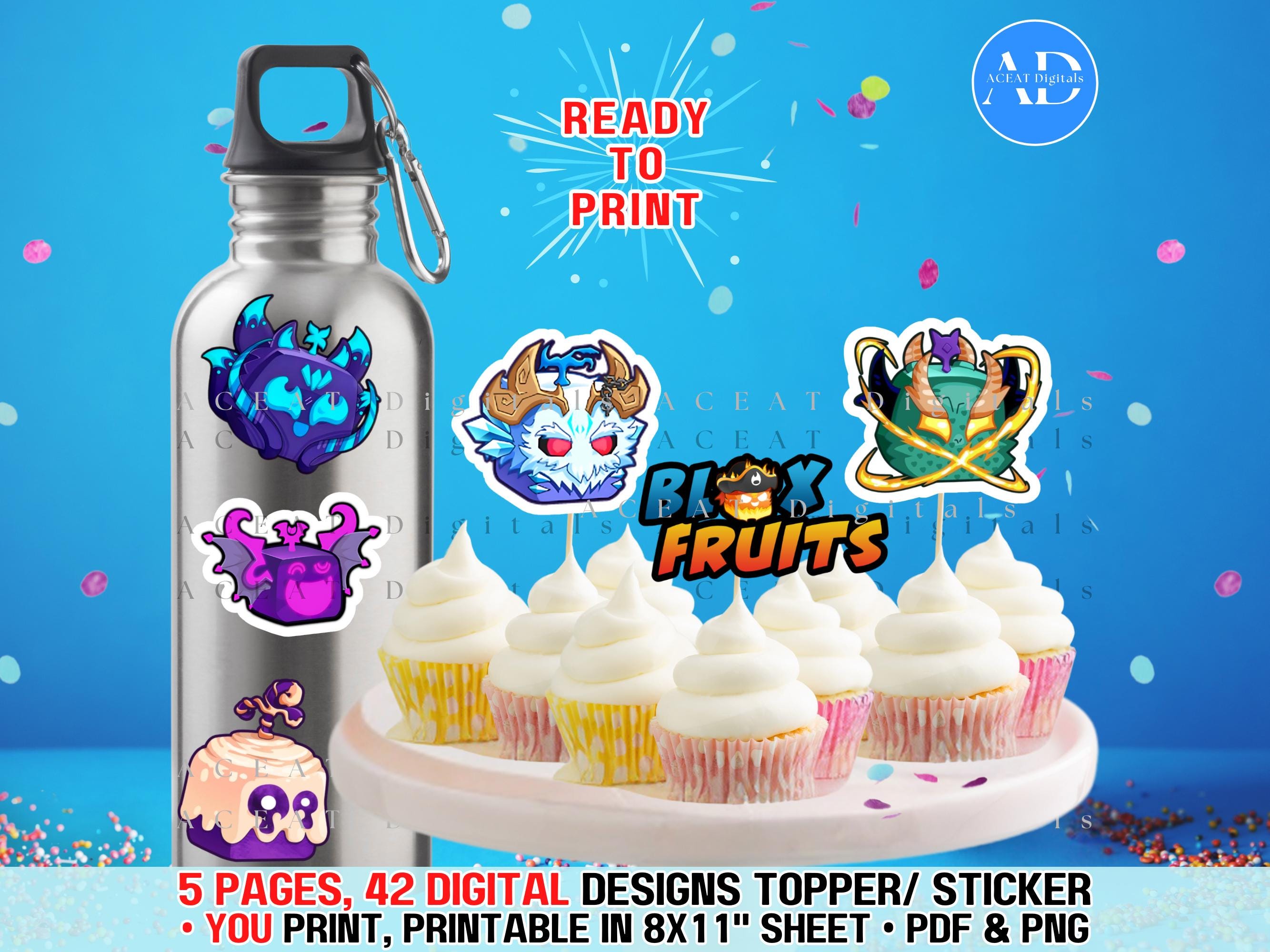 42 Designs (41 Fruits, 1 Logo) Game Fruits Pirate Ninja Cupcake Topper/ Stickers Ready to Print