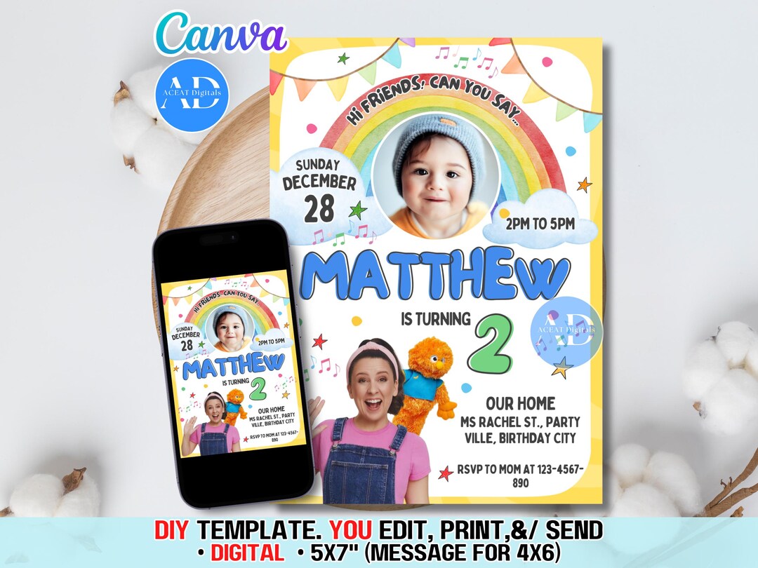 Miss Ms DIY Template Invitation Invite Birthday Party Editable Download ...