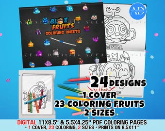 Game Fruits Pirate Ninja Coloring Book Sheets Pages Ready to Print, Download Print Cut and Assemble