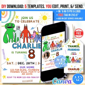 Kindergarten Freunde DIGITAL DIY Vorlage Einladung, Einladungskarte, Invite Pix Dankeschön Geschenkkarte