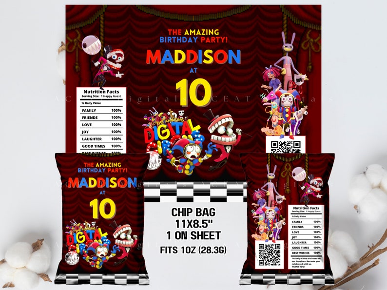 Customized Amazing Circus DIGITAL Party Set Bundle of 6 Labels: Chip ...