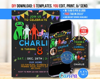 Kindergarten Friends, DIGITAL DIY Template Invitation Invite Pix Thank You Tag Favor Gift Card