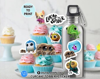 Cupcake-Topper und Aufkleber mit Spinnenmotiven zum Geburtstag, druckbare Partydeko, digitaler Download (PDF + PNG)