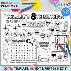 Musical Punky DIGITAL PDF Placemat Coloring Page Birthday Party Download Editable