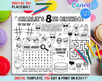 Musical Punky DIGITAL PDF Placemat Coloring Page Birthday Party Download Editable