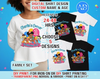 Angepasste Mädchenseite Geburtstagsfamilie SET, wählen Sie 5 Designs Digital Shirt PNG für DIY Druck, Aufbügeln, Sublimation, Drop Ship Druck