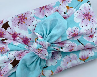 105 x 105 cm Tissu Réversible Emballage Cadeau Furoshiki Rose Sakura Blossom / Aruba Blue