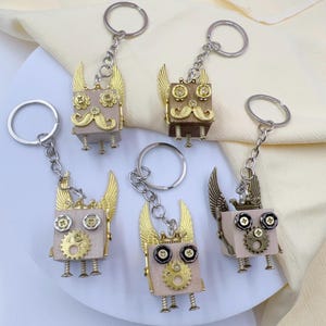 Hand-carved Wooden Steampunk Robot Keychain Bag Decor, Wood Keychain Purse Decor Robot, Unique Keychain Wood Keyring Gift for Husband