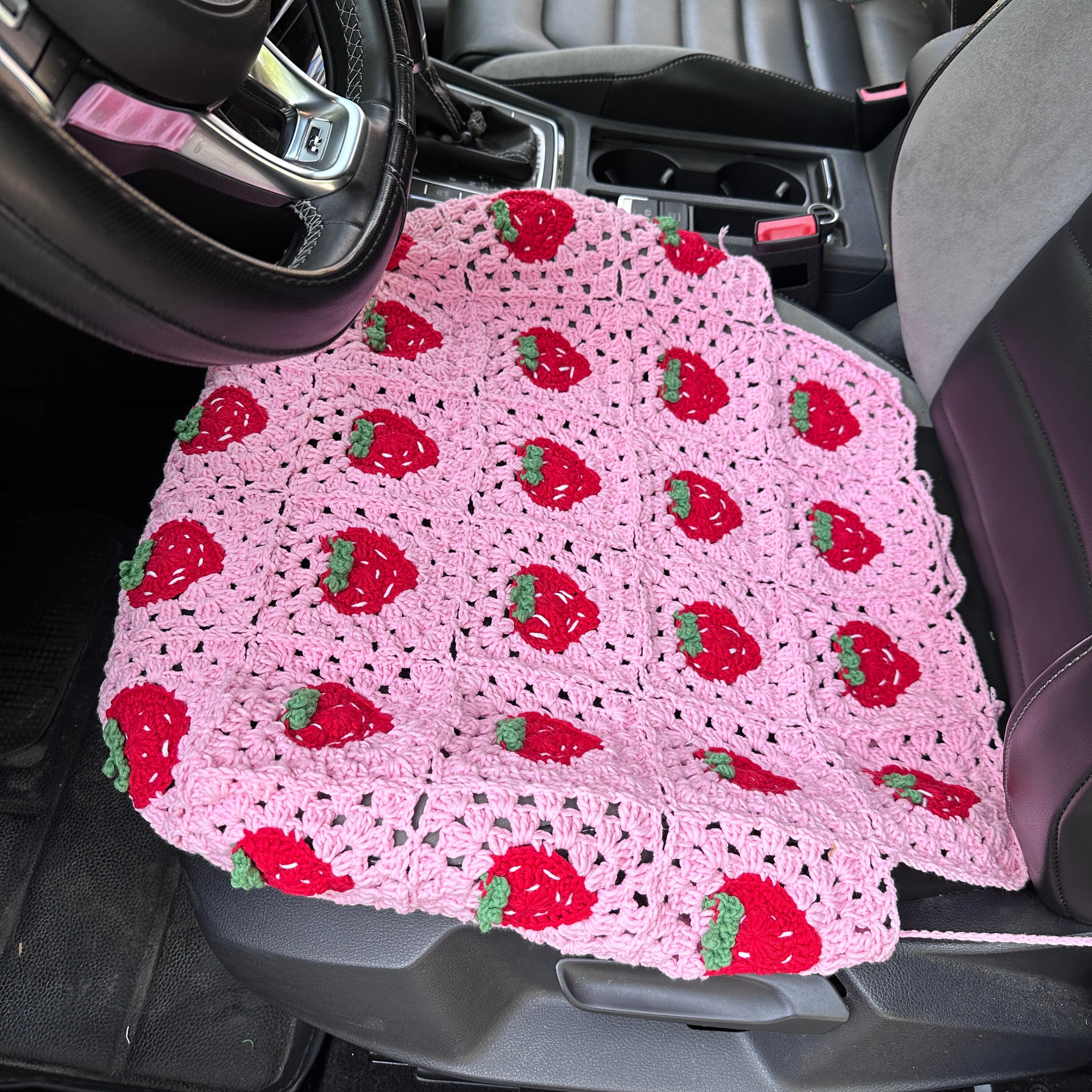 ZPINXIGN Strawberry Cow Seat Cover with Steering Wheel Cover Cute Car Seat  Cover Full Set for Women Pink Car Accessories Bench Seat Cover for