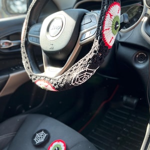 Spider Web and Evil Eye Steering Wheel Cover, Crochet Spider Web Car Steering Wheel Cover, Car Accessories, Mother's day gift