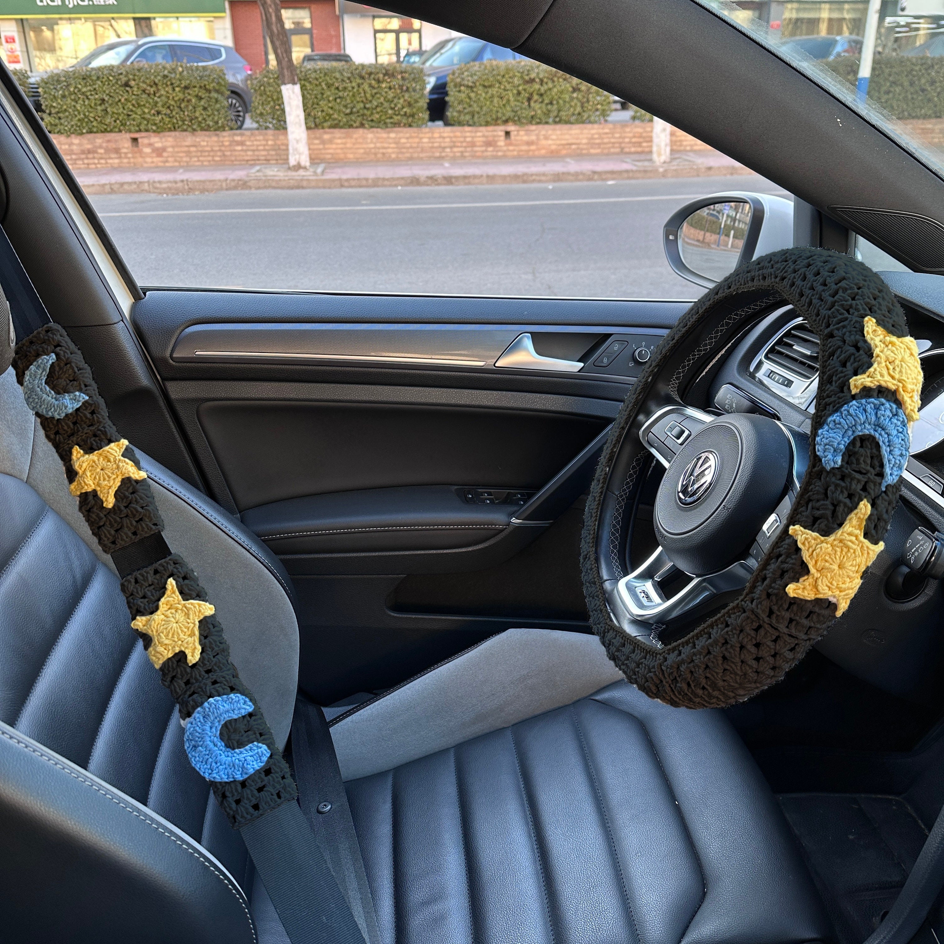 Sun Moon Steering Wheel Cover with Anti-Slip Insert, Black Celestial A –  Starcove Fashion