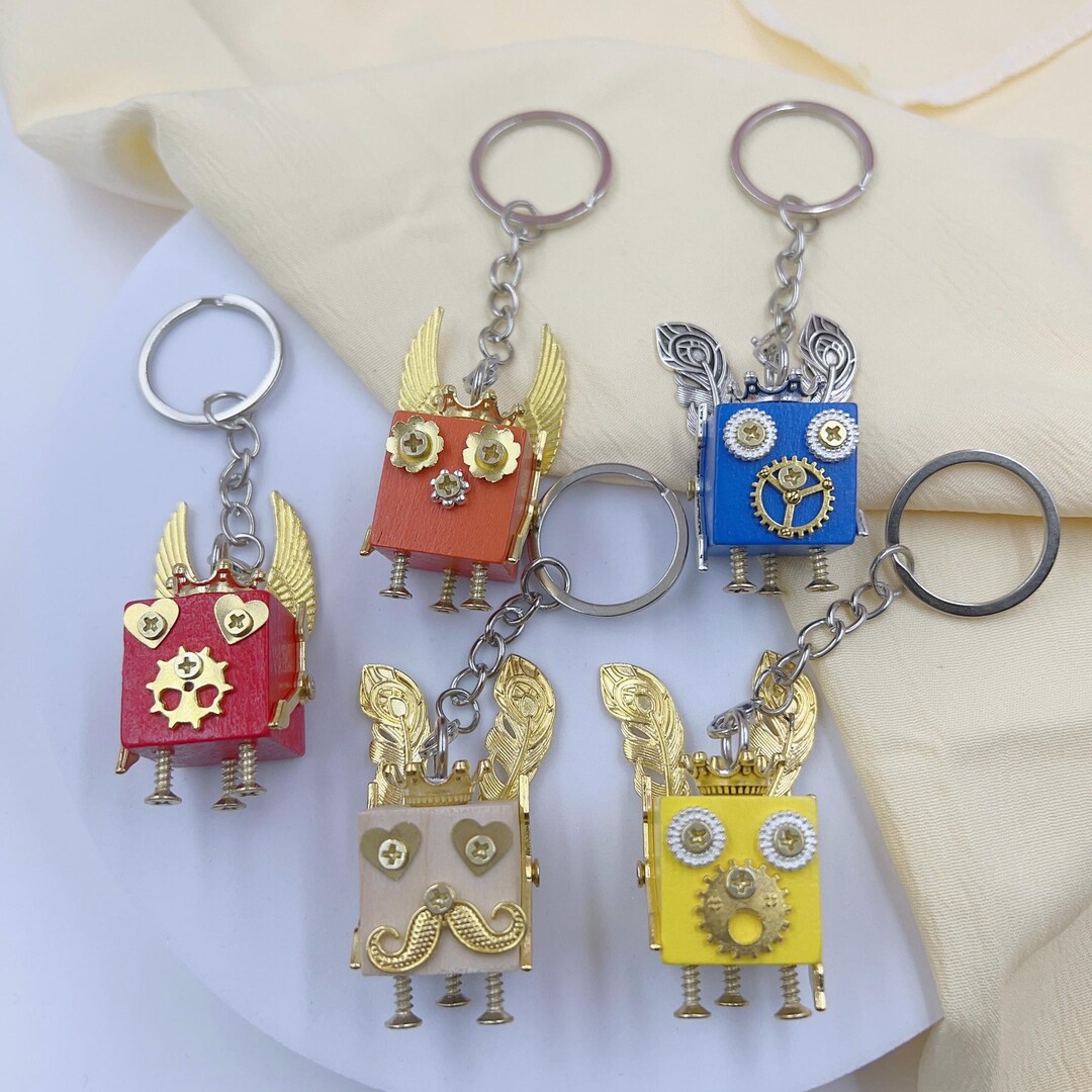 Cute Mini Wooden Steampunk Robot Keychain, Handmade Robotics Keychain ...