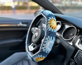 Sun and Moon Car Steering Wheel Cover,Car Accessories,sunflower steering wheel cover,gift for her,Cute Steering Wheel Cover,Mother's Day