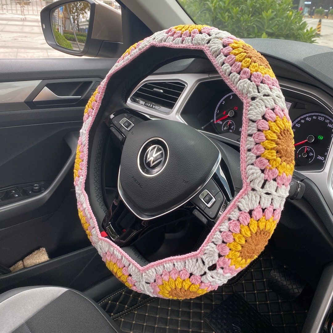 Crochet Daisy Steering Wheel Covers, Steering Wheel Covers and Car