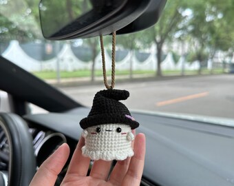 Crochet Ghost Car Accessory, Crochet Car Decoration, Halloween Car Ornament, Crochet Ghost Swinging hanging decor, Car Pendant Hanging