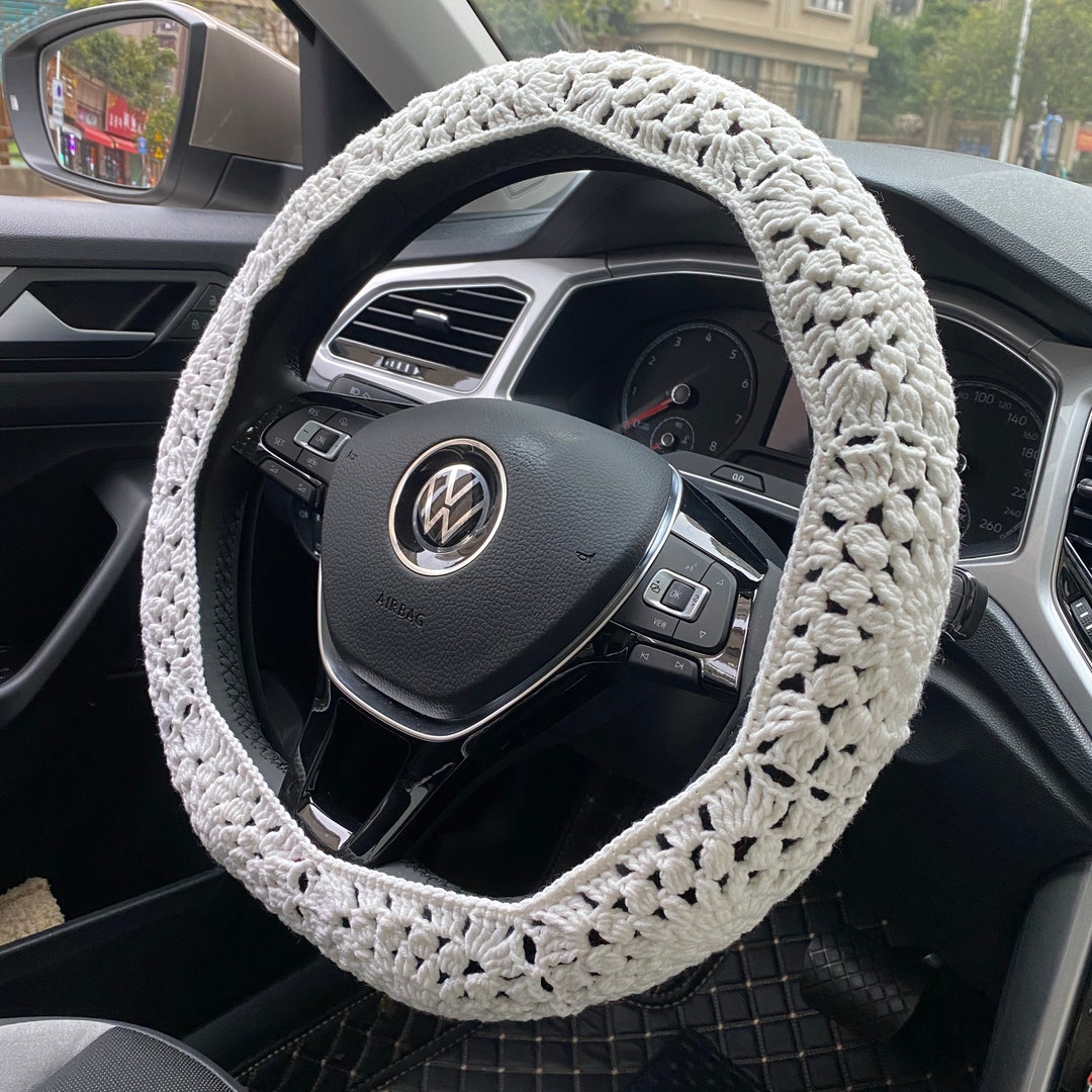 Pure White Steering Wheel Cover Boho Ladies Auto Parts Jdm Etsy