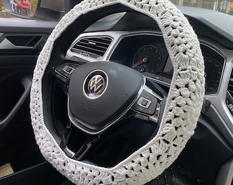 White Crochet Steering Wheel Cover,Hand Crocheted in Aesthetic Boho & Hippie Style,Women Steering Wheel Cover,Mother's day gift