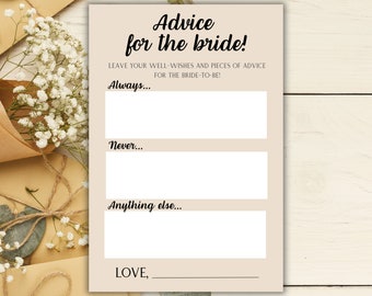 Bridal Shower Advice Cards, Bridal Party Game, Bridal Party, Bachelorette Party, Wedding Shower Game, Ice Breaker Game, Hen Party