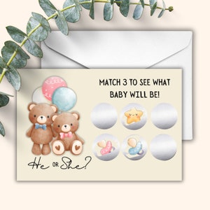 Bear Baby Gender Reveal Scratch Off Cards: Boy or Girl Announcement Keepsake