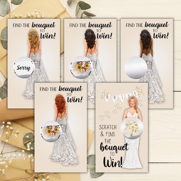 Bridal Shower Scratch Off Card Game: Find the Bouquet