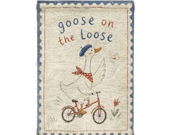 Nursery wall art European vintage nursery art Goose on the Loose woven wall tapestry vintage farmhouse nursery decor