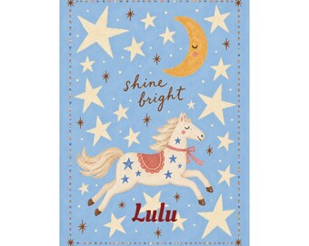 Personalized Art print nursery Pony Shine Bright wall art print space nursery decor rocket and planets kids wall art nursery poster