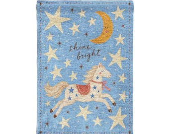 Pony celestial stars shine bright wall tapestry, whimsical Nursery wall decor, vintage girls room wall hanging, European kids room decor
