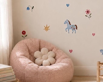 Scandi Nursery Wall Decals for girls room decor peel and stick kids wall stickers Floral Crescent Moon Kiss-Cut Vinyl