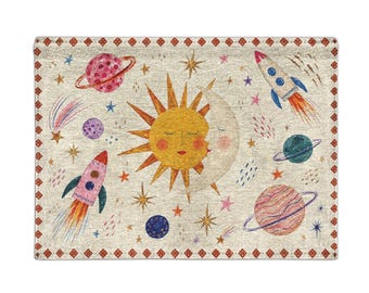 Whimsical celstial stars and moon nursery Wall art decor woven wall tapestry storybook nursery childrens wall art