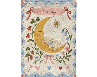 Whimsical Scandi Moon Wall art nursery wall decor floral Wall decor woven wall tapestry storybook girls nursery decor